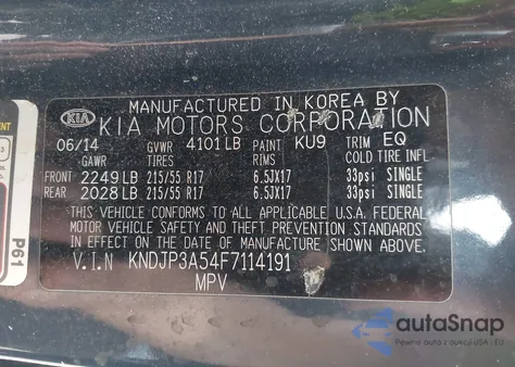 2015 Kia Soul + from USA, damaged, VIN KNDJP3A54F7114191